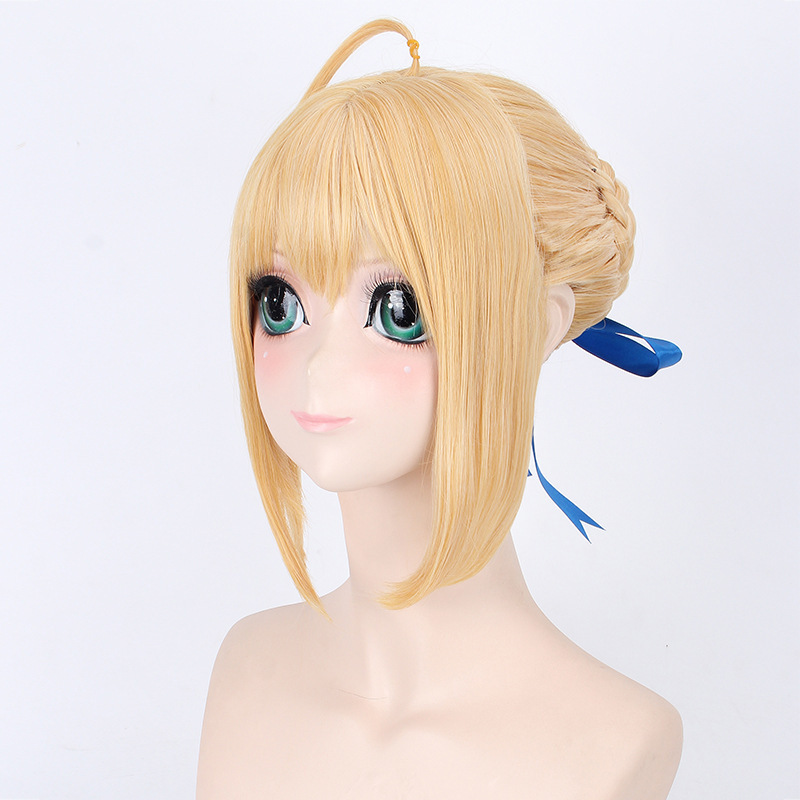 Color : Light Golden RTUTUR Fate Stay Night Arturia Pendragon Saber Wigs Cosplay Costume Fate Grand Order Women Synthetic Hair Halloween Party Role Play Wig Light Golden 