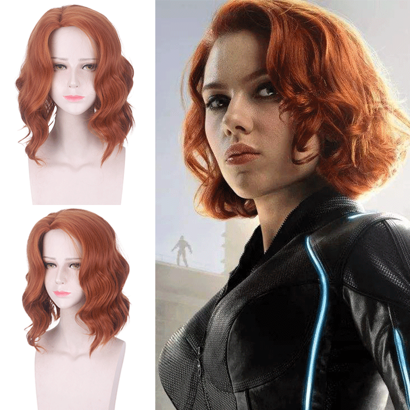 Black Widow Sexy Orange Short Curly Wavy Women Cosplay Party Full Hair Wigs